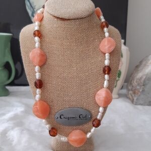 Origami Owl Orange and White Statement Necklace